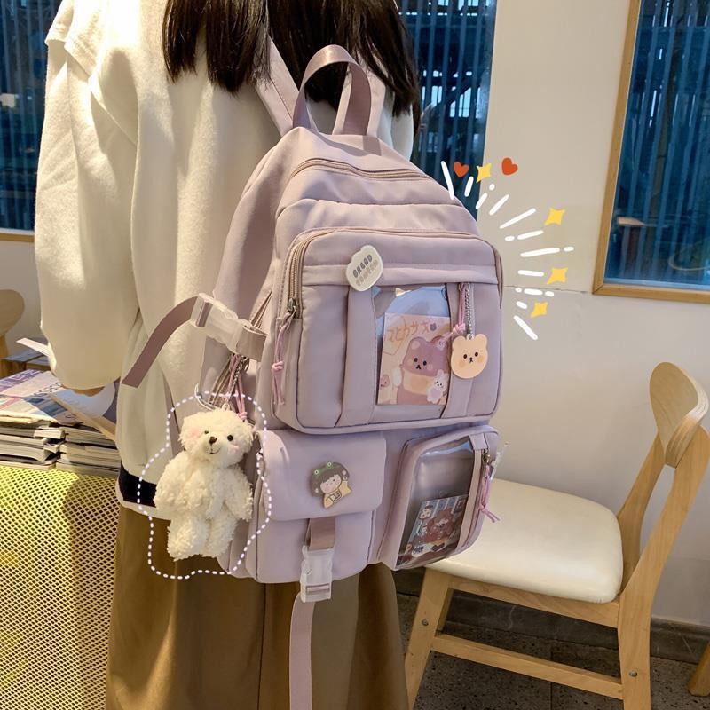 Large-capacity Cute Women Multi-Pocket Nylon Backpack Ins Junior High School Student School Bag Female Girl Backpack Laptop Book