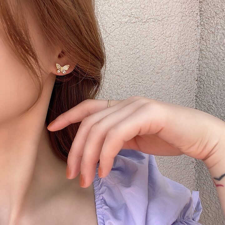 Long Earrings Women Bow Tassel Earing Front and Back Crystal Bowknot Drop Female Temperament  Butterfly Earrings