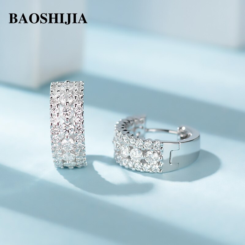 BAOSHIJIA Solid 18k White Gold Natural Diamonds Earrings Luxurious 1.4ct Classic Jewelry Brilliant Fashion Design Anniversary