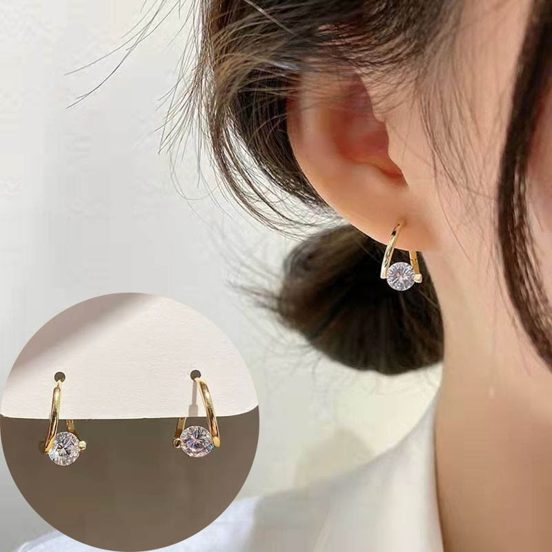 Korean Earing Claw Ear Hook Clip Earrings for Women Four-Prong Setting CZ Gold Color Ear Earrings Fashion Jewelry New Year Gift