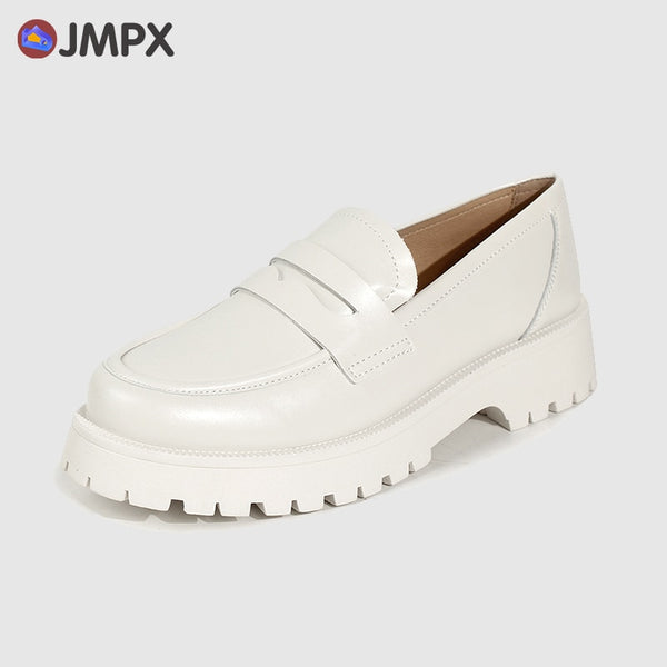 JMPX 2022 Brand Women Real Leather Shoes Fashion Autumn White High Platform Thick Heel Shoes Big Size 42 Woman Office Lady Pumps