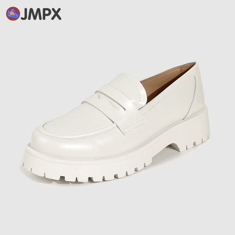 JMPX 2022 Brand Women Real Leather Shoes Fashion Autumn White High Platform Thick Heel Shoes Big Size 42 Woman Office Lady Pumps