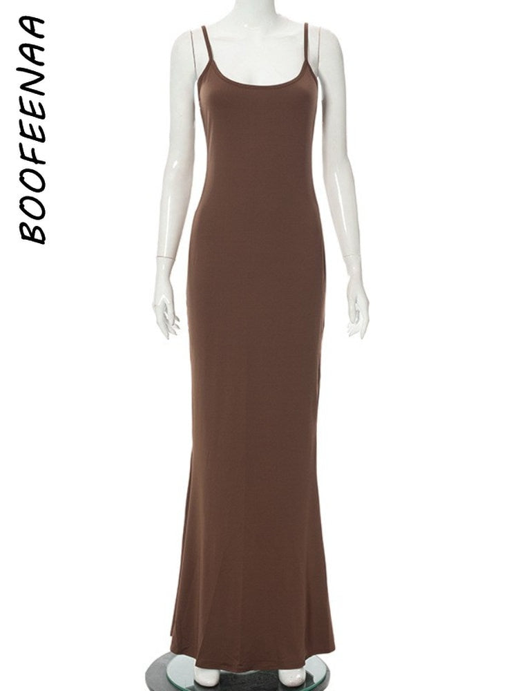 BOOFEENAA Strap Backless Long Maxi Dresses Party Club Vacation Outfits for Women Sexy Casual Summer Dress 2022 Wholesale C85CZ24