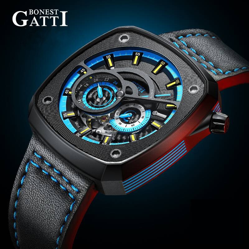 Luxury Sports Car Sapphire Dial Case Military Waterproof  Wrist Watch for Men Automatic Mechanical Skeleton Relogio Masculino