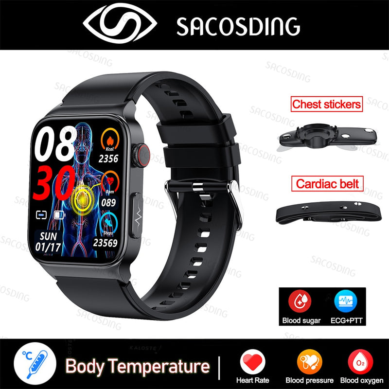 2022 NEW Blood Glucose Smart Watch Men ECG Monitor Blood Pressure Body Temperature Smartwatch IP68 Waterproof Fitness Tracker