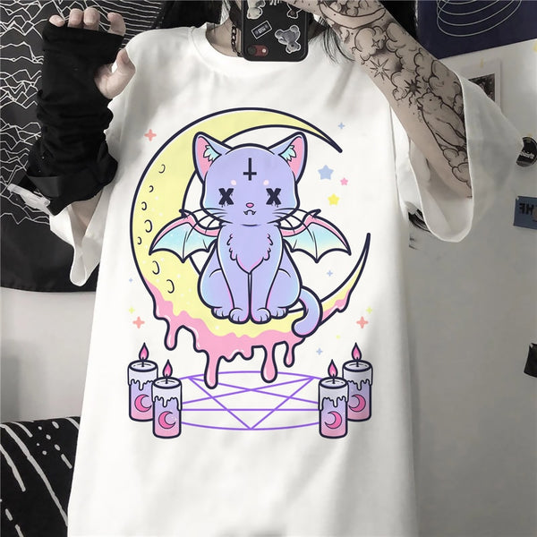 Pastel Goth T Shirt Men Women Kawaii Cartoon Gothic Clothes Harajuku Y2k Shirt Unisex Graphic Tees Female Hip Hop T-shirt Male