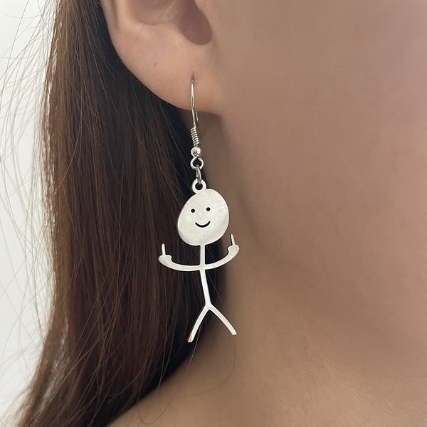 Titanium Steel Fuxk You Doodle Earrings For Woman Trend Punk Middle Finger Stickman Hip Hop Dangle Earrings Cool 2022 New Jewely