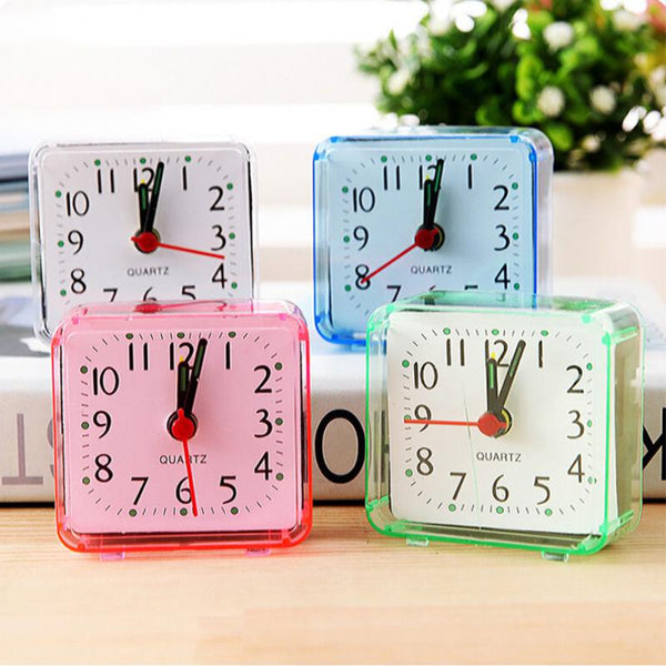 Portable Square Small Bed Alarm Clock Mini Travel Quartz Beep Clock Children Student Desk Bedside Desk Table Alarm Clocks Home