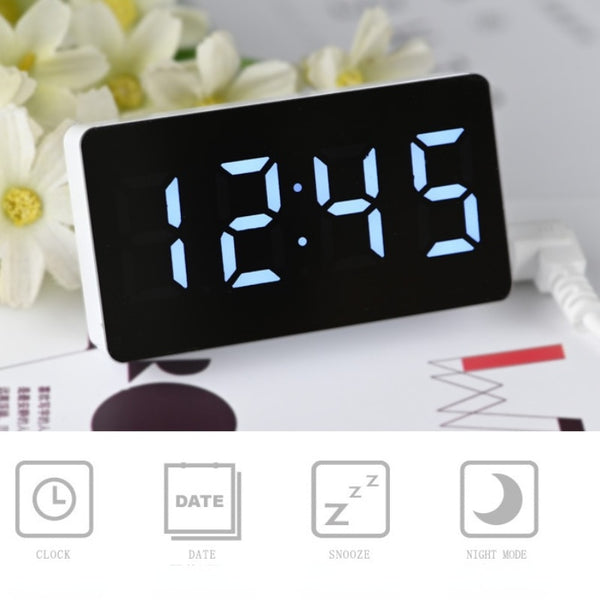 Mirror Table Clock Multifunctional Digital Alarm Snooze Display Time Night LED Light Desk Desktop Home Decor Gifts for Children