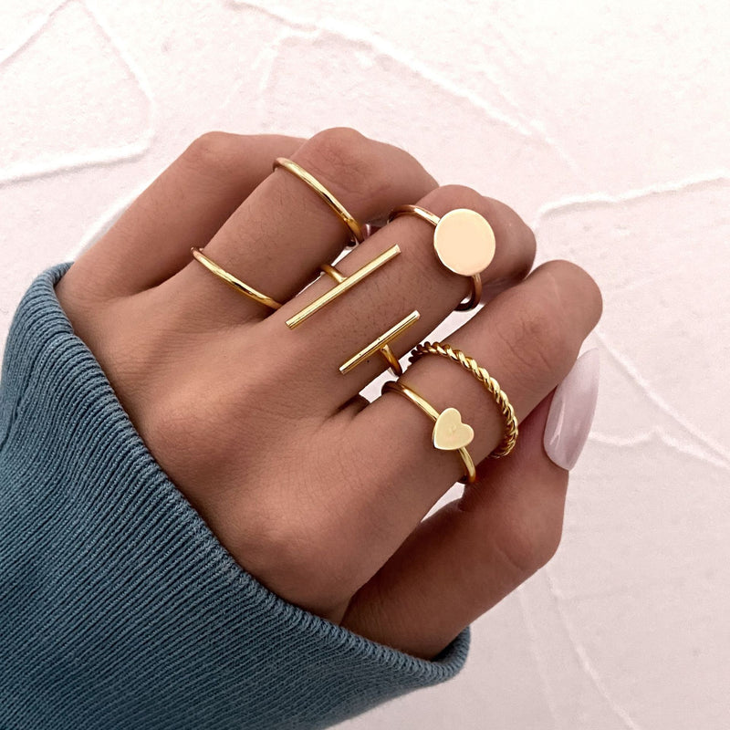 LATS Bohemian Gold Color Chain Rings Set for Women Fashion Boho Coin Snake Moon Star Rings Party 2022 Female Trend Jewelry Gifts