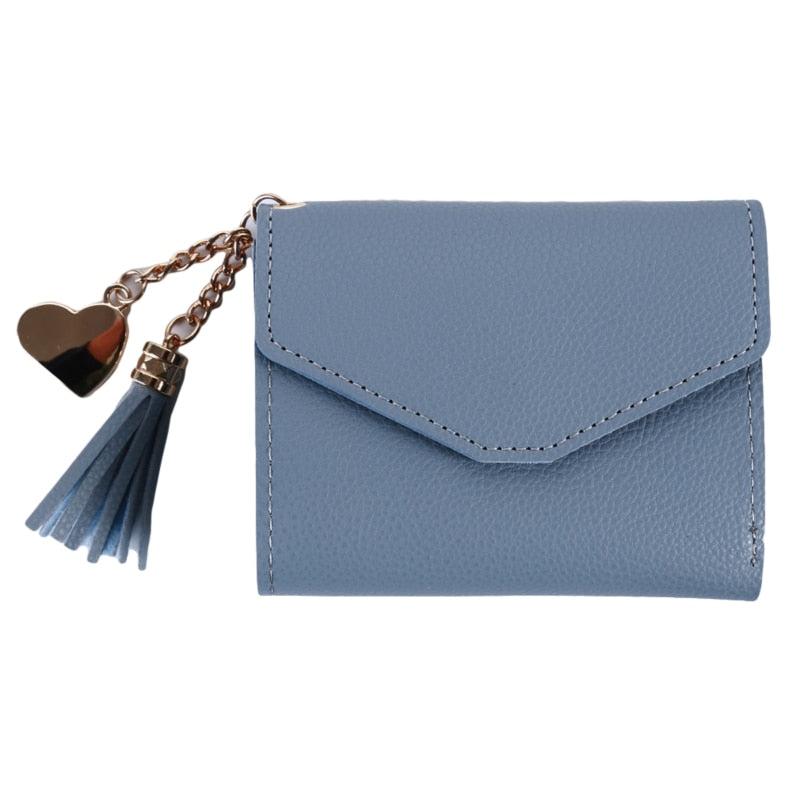 2022 Fashion Small Wallet Women Purse Simple Short Soft Pu Leather Ladies Wallet Card Holder Tassel Patchwork Tri-fold Wallet