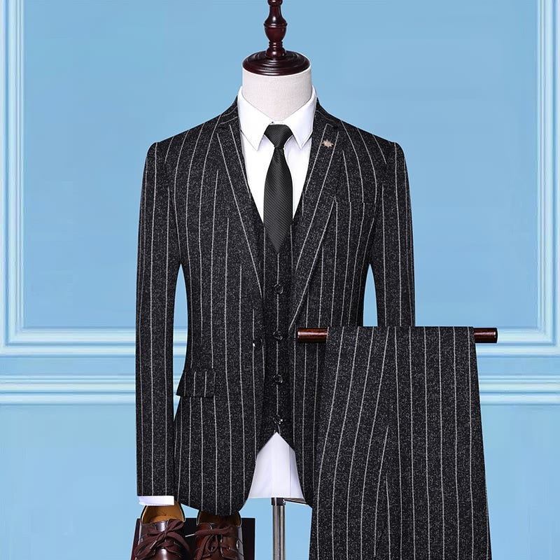 British Style Men Plaid Vest Blazer Pants 3 Pieces Set / Male Fashion High End Slim Wedding Banquet Business Suit Jacket Coat