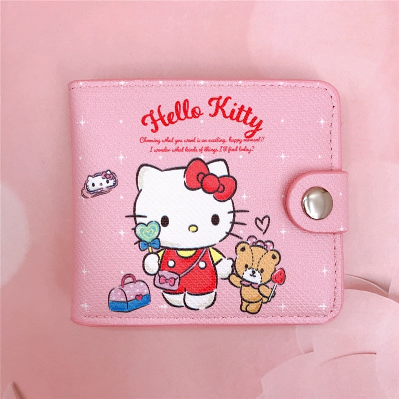 Kawaii Hello Kitty Cinnamoroll My Melody Kuromi Sanrios New Pu Casual Money Bag Coin Purse Card Holder Wallet with Buttons