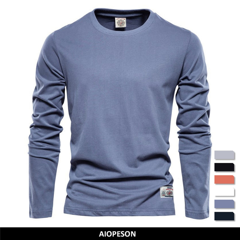 100% Cotton Long Sleeve T shirt For Men Solid Spring Casual Mens T-shirts High Quality Male Tops Classic Clothes Men&