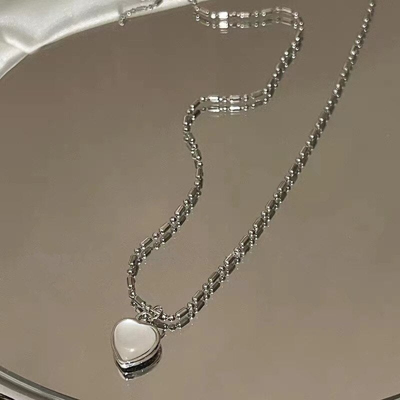 Fashion Heart Pendant Necklace for Girls Women Korean Trend Long Sweater Neck Chain Necklaces Cute Chokers Jewelry