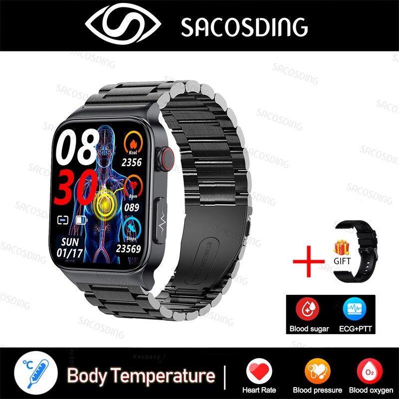 2022 NEW Blood Glucose Smart Watch Men ECG Monitor Blood Pressure Body Temperature Smartwatch IP68 Waterproof Fitness Tracker