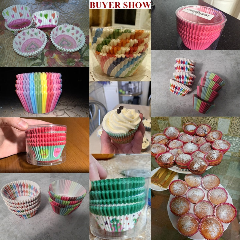 BITFLY 100Pcs Rainbow Cupcakes Paper Liners Muffin Cases Cupcake Topper Tray Baking Accessories Pastry Decoration Kitchen Tools