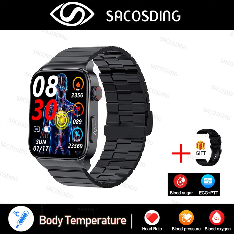 2022 NEW Blood Glucose Smart Watch Men ECG Monitor Blood Pressure Body Temperature Smartwatch IP68 Waterproof Fitness Tracker