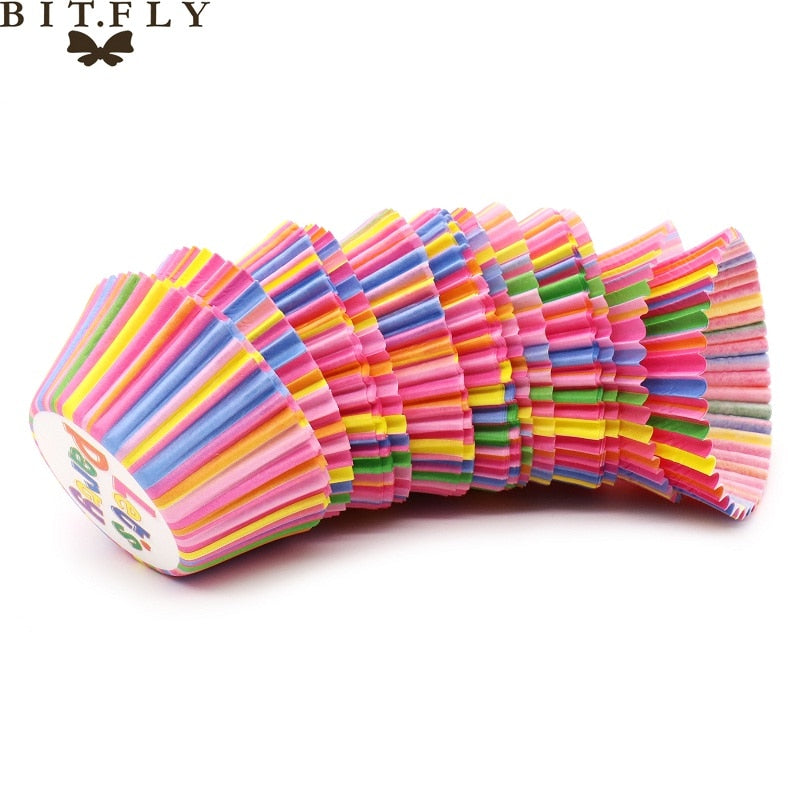 BITFLY 100Pcs Rainbow Cupcakes Paper Liners Muffin Cases Cupcake Topper Tray Baking Accessories Pastry Decoration Kitchen Tools