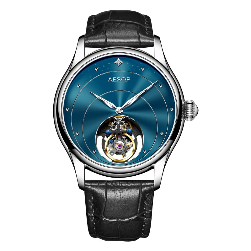 AESOP Real Tourbillon Mechanical Watches Limited Edition Luxury Men Manual Winding Movement Leather/Stainless Steel Wristwatches