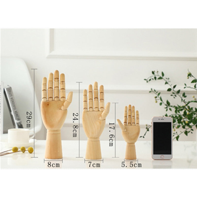 Wooden Hand Figurines Rotatable Joint Hand Model Wood Man Ornament Statue Human Model  Miniature Home Decoration