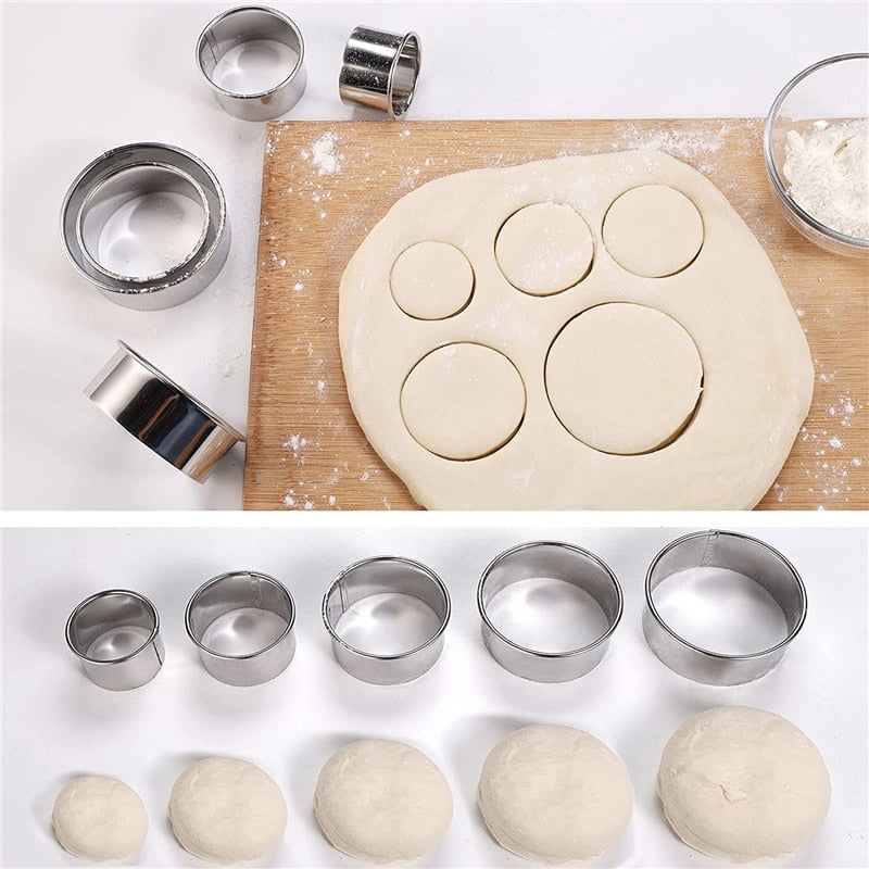 5PCS Round Stainless Steel Biscuit Mold Dumpling Skin Cutting Mold DIY Biscuit Pastry Cake Baking Tools Kitchen Baking Gadget