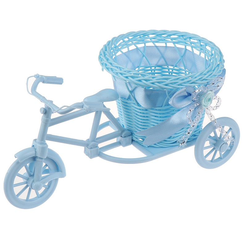 Hot Sale New Plastic White Tricycle Bike Design Flower Basket Container For Flower Plant Home Weddding Decoration