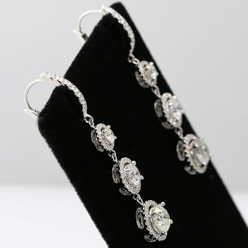 Huitan Trendy Luxury Women's Dangle Earrings with Round Cubic Zirconia Sparkling Hanging Earring Wedding Party Statement Jewelry