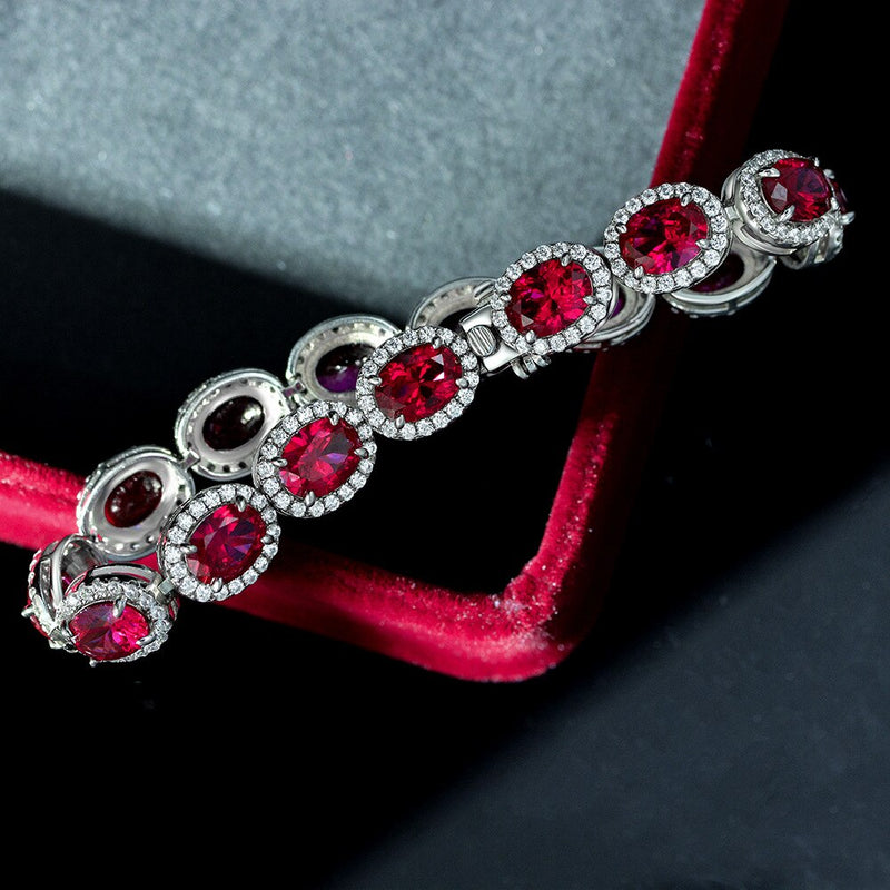 LUXURY S925 Sterling Silver Sparkling Oval Ruby High Carbon Diamond Bracelet For Women Wedding party Fine Jewelry Valentine Gift