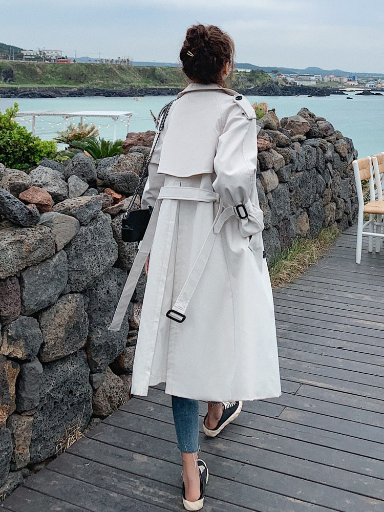 Fashion New Double-Breasted Women Trench Coat Long Belted Slim Lady Duster Coat Cloak Female Outerwear Spring Autumn Clothes