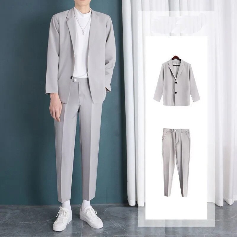 2022 Summer Casual Men&#39;s Suit Simple Jacket T-shirt Trousers Three Piece Set Office Blazer Elegant Dress Men&#39;s Suits Tracksuit