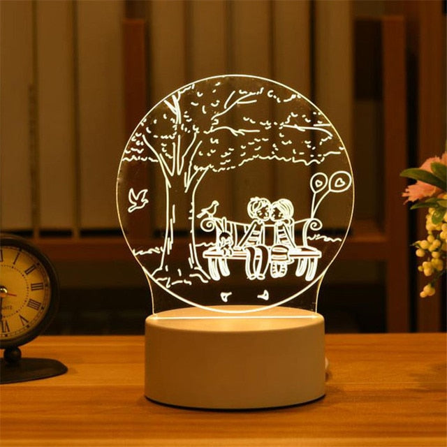 Romantic Love 3D Acrylic Led Lamp for Home Children&#39;s Night Light Table Lamp Birthday Party Decor Valentine&#39;s Day Bedside Lamp