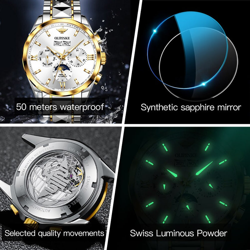 OUPINKE Watch for Men Automatic Mechanical Watch Waterproof Sapphire Mirror Man Business Wristwatch Top Brand Luxury Moonswatch