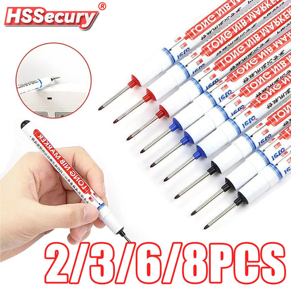 20mm Long Head Marker Pens 2/3/6/8Pcs/Set Multi-purpose Bathroom Woodworking Decoration Deep Hole Marker Pen Ink 9916 Tools Set