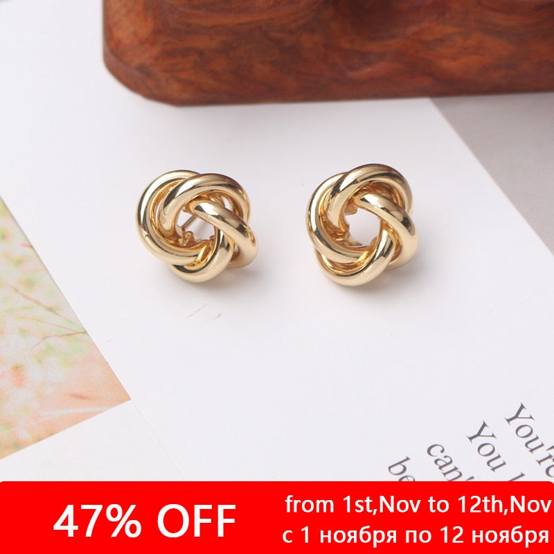 Tiny Metal Stud Earrings for Women Gold Color Twist Round Earrings Small Unusual Earrings boucles d&