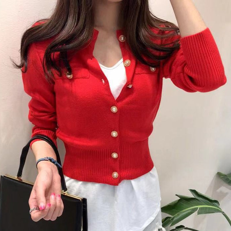 Fashion Knitted Cardigan Sweater Women Autumn Long Sleeve Short Coat Casual Korean Single Breasted Slim Top Pull Femme 17375