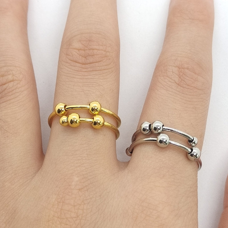 Minimalist Anxiety Ring for Girls Women Rotate Fidget Rings Men Anti-stress Stainless Steel Spiral Beads Ring Jewlery Gift