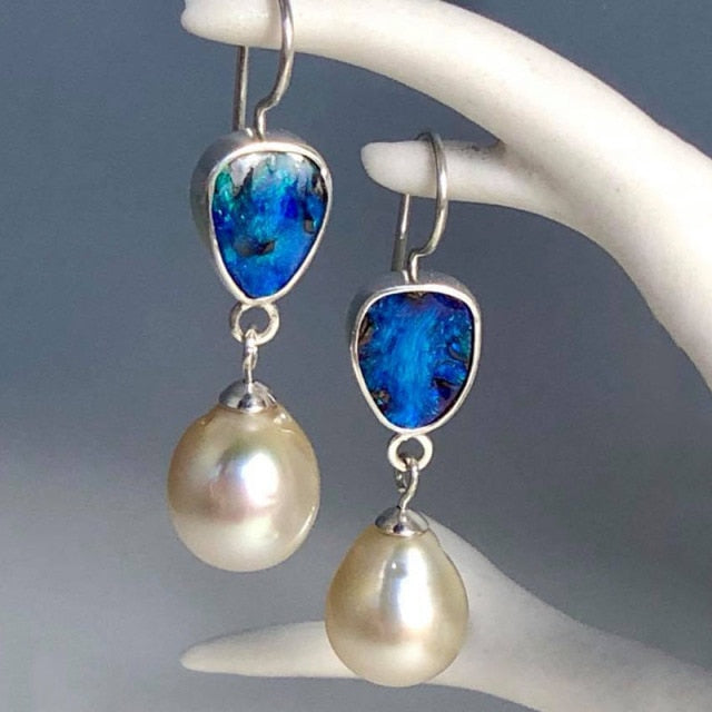 Exquisite Fashion Silver Color Water Imitation Pearls Drop Earrings for Women Shiny Red Green Round Imitation Pearls Earrings