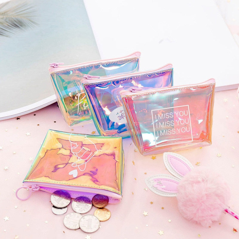 Coin Wallet Womens Kids  Coin Purse Laser Small Transparent PVC Cute Zipper Money Key Earphone Line Coin Holder Purse Bags