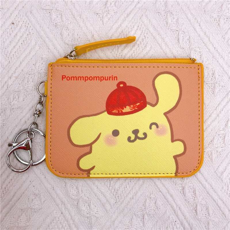 Kawaii  Sanrio Cartoon Bag Cinnamoroll Melody Pachacco Pom Pom Purin Kuromi Leather Card Holder Cute Coin Purse Keychain Pendant