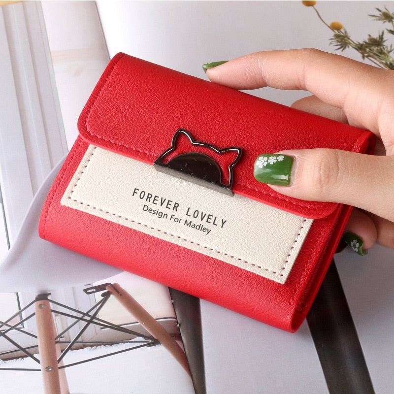 Women Wallet Small Cat Ear Cute Mini Wallet Unique Design Ladies Contrasting Metal Buckle Small Coin Purse Portable Purse New In