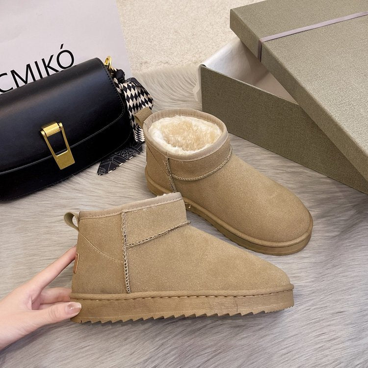 NEW 2023 Style Basic Short Mini Winter Sheepskin Snow Boots Women Waterproof Natural Wool Fur Lined Ankle Warm Flat Shoes 35-44