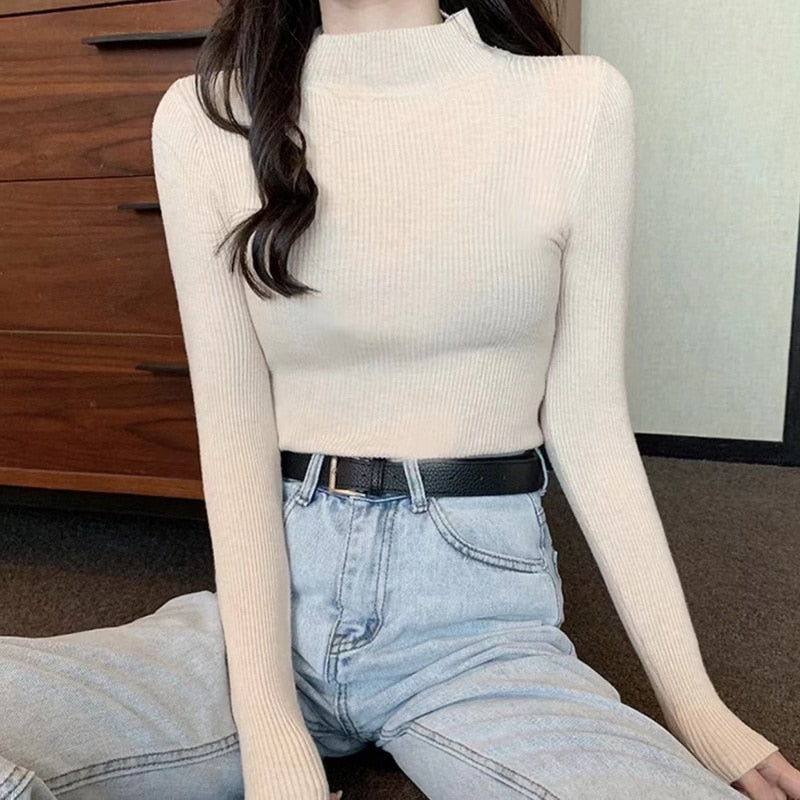 New Turtleneck Jumper Woman Knitted Blouses Fashion Ladies Sweaters Winter 2022 Thermal Striped Long Sleeve Autumn Warm Tops