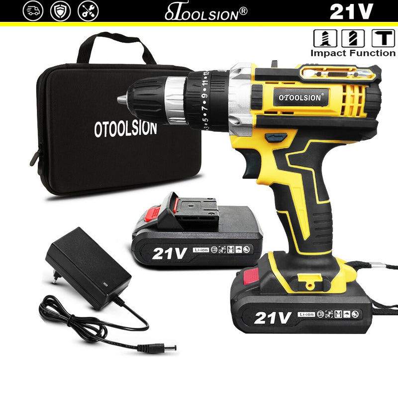 OTOOLSION New 21v Impact Electric Drill Variable Speed Impact Electric Screwdrivers 1500MAh Cordless Drill Lithium Battery