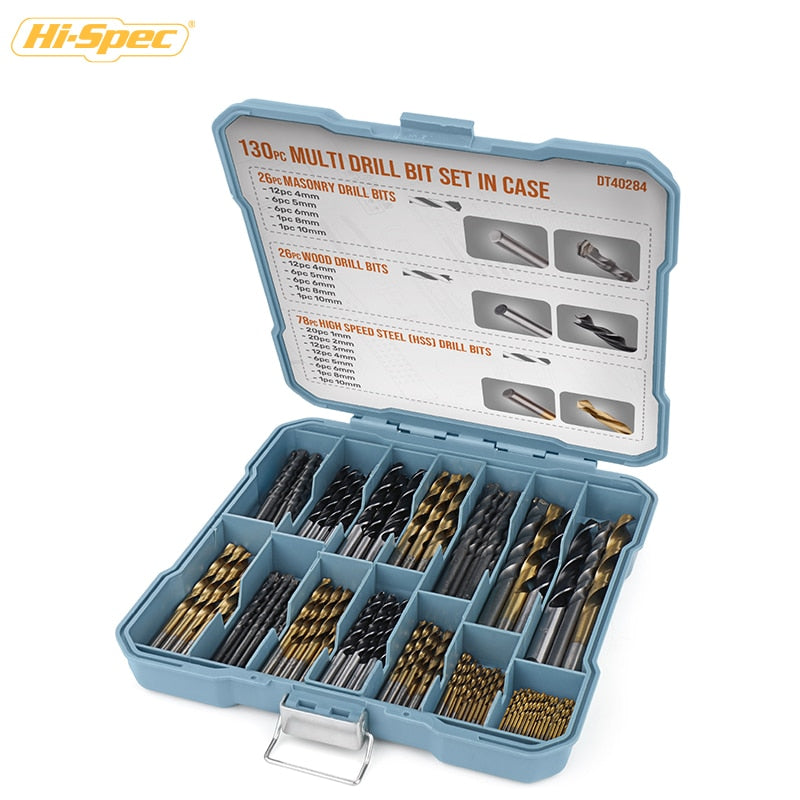 Hi-Spec Multi Drill Bit Set Titanium Twist Drill Bits Anti-Walking Conventional 118°Tip High Speed Steel Drill Bits In A Box