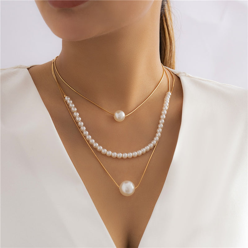 Ingemark Vintage Baroque Pearl Heart OT Buckle Pendant Necklace for Women Wedding Bridal Bead Chain Neck Accessories Jewelry New