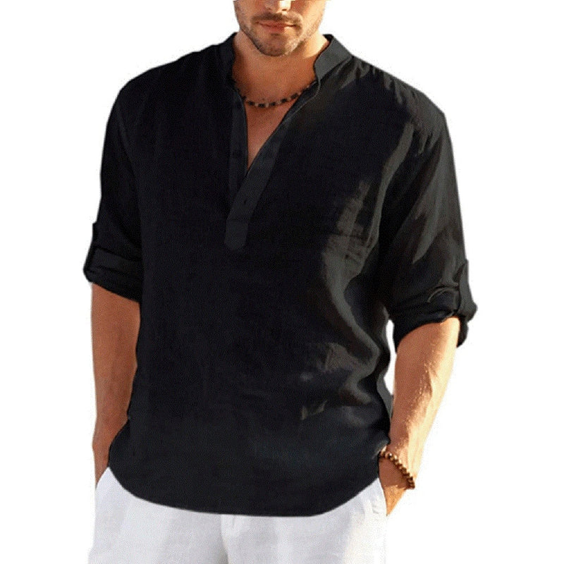 2022 New Men&#39;s Casual Blouse Cotton Linen Shirt Loose Tops Long Sleeve Tee Shirt Spring Autumn Casual Handsome Men&#39;s Shirts