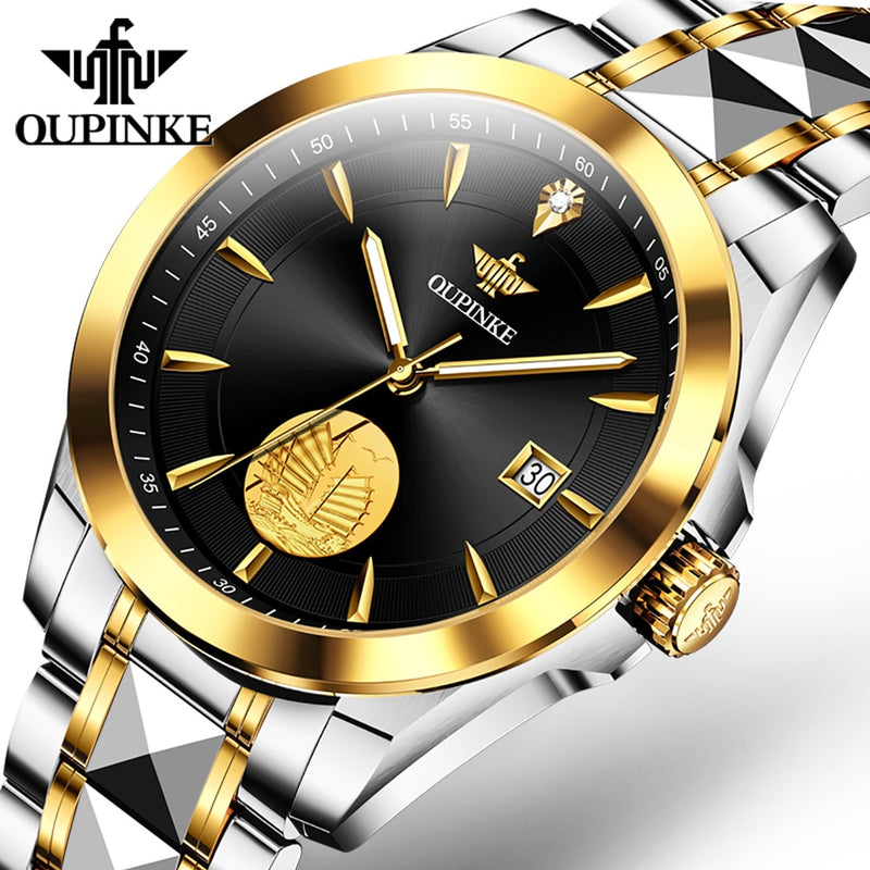 OUPINKE Original Luxury Automatic Watch for Men Luminous Waterproof Sapphire Gold Wristwatches Diving Watch Mechanical Watch