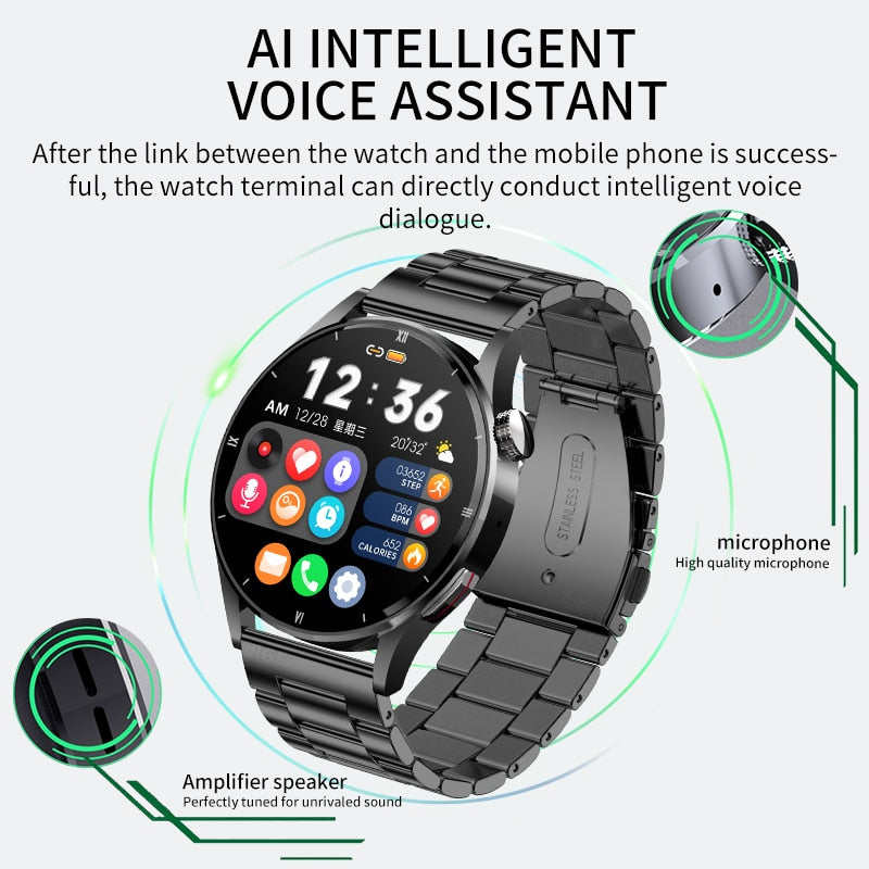 Lige Watch For Men Smart Watch AMOLED HD Screen Body Temperature Detection Ai Smart Voice Smartwatch 2022 Bluetooth Call Clock