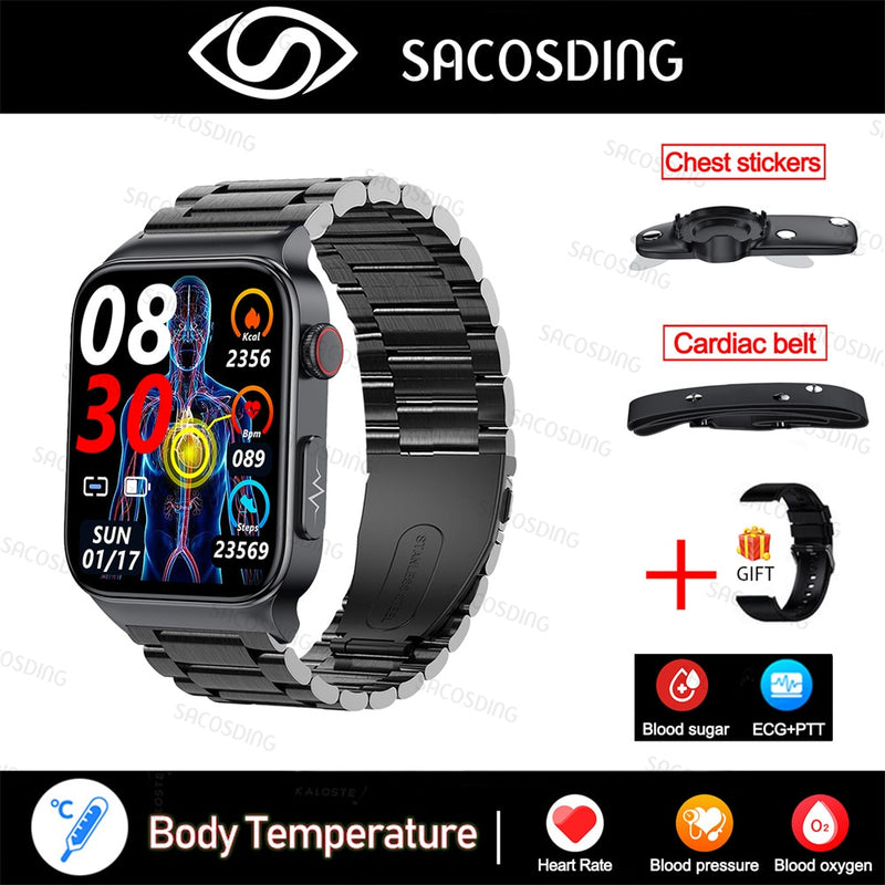 2022 NEW Blood Glucose Smart Watch Men ECG Monitor Blood Pressure Body Temperature Smartwatch IP68 Waterproof Fitness Tracker